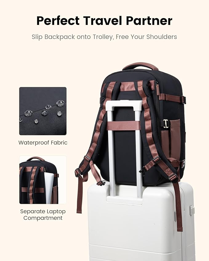 LOVEVOOK 50L Travel Backpack for Men & Women, Airline Approved Carry On Luggage, TSA Personal Item Bag fits 17 Inch Laptop, Waterproof Weekender Overnight Suitcase for Work, Black