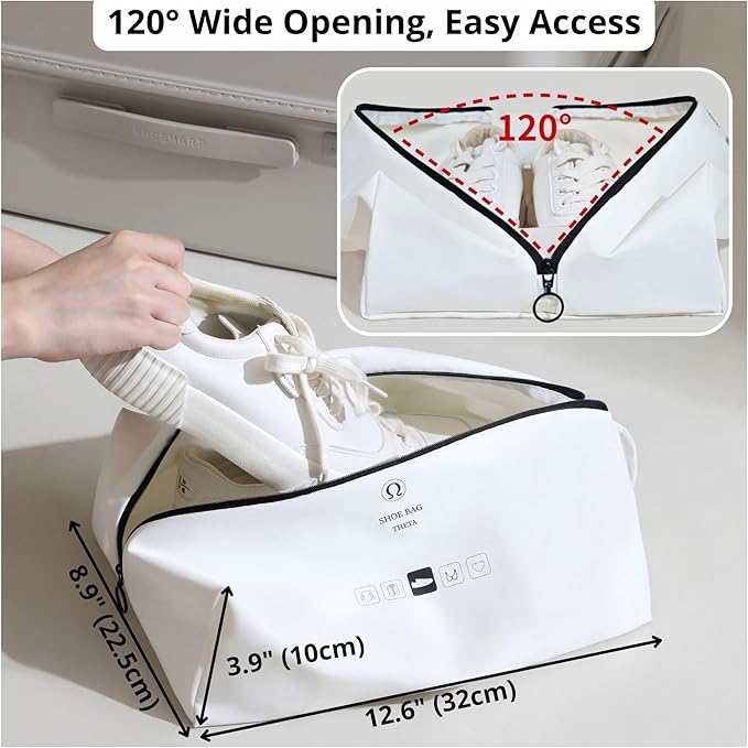 tianzong 2 Pack Double-Layer Fabric Wide-Opening Waterproof Travel Shoe Bag with Comfortable Handle (Bluish Grey)