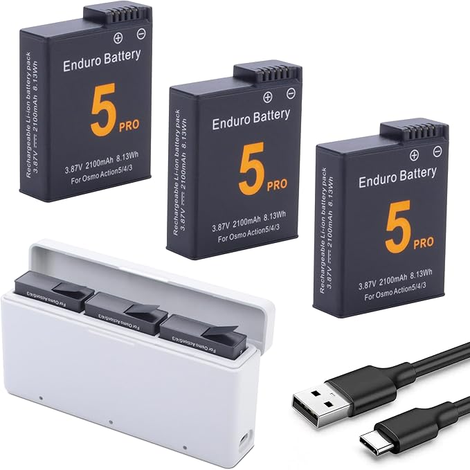 Osmo Action 5 Pro/4/3 Battery Charger Kit 3-Pack Battery and 3-Channel Fast Charger Hub, Compatible for DJI OSMO Action 5 Pro, Osmo Action 4, Osmo Action 3 Camera, with USB-C Charger and Cable