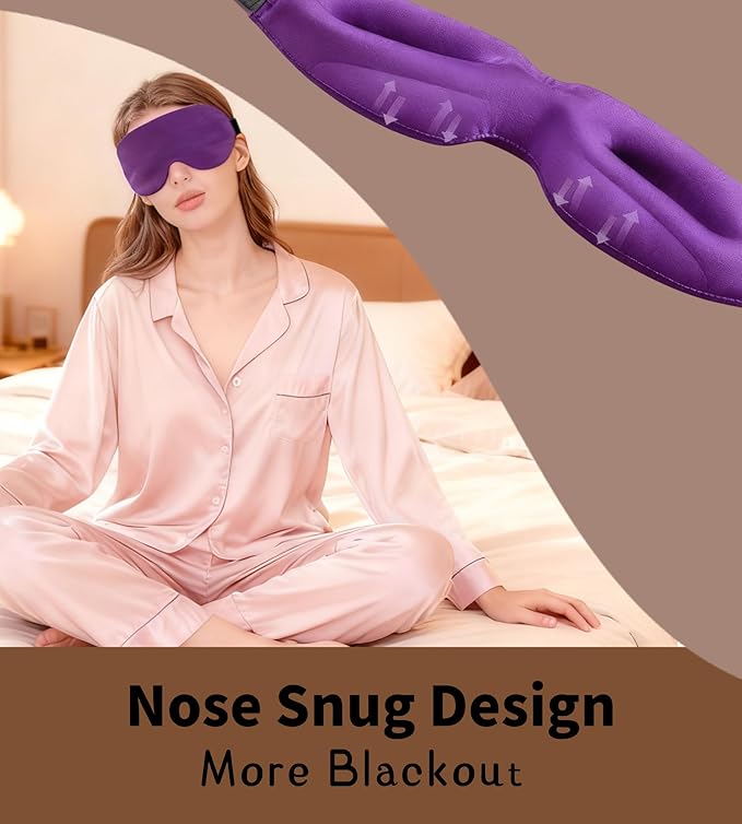 Sleep Mask for Women Men Comfortable Blockout Soft 3D Padded Eye Mask for Sleeping Side Sleeper Friendly Purple