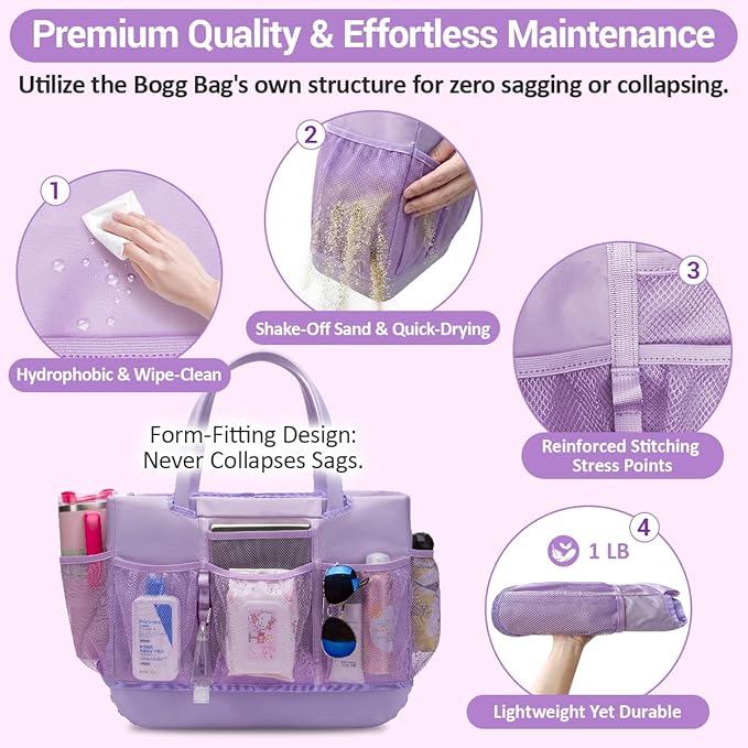Beach Bag Organizer Insert for Extra Large Bogg Bag Accessories,Xl X Lightweight Wrap Around Inner Outer Liner,18 Pockets,Mesh Zipper Pocket Storage,Organizing L Rubber Eva Tote Bags Organization
