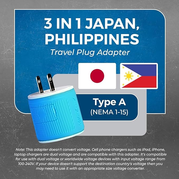 OREI Japan, Philippines Travel Plug Adapter- USA Inputs - Type A (U2U-6), Will work with Cell Phones, Camera, Laptop, Tablets, iPad, iPhone and More