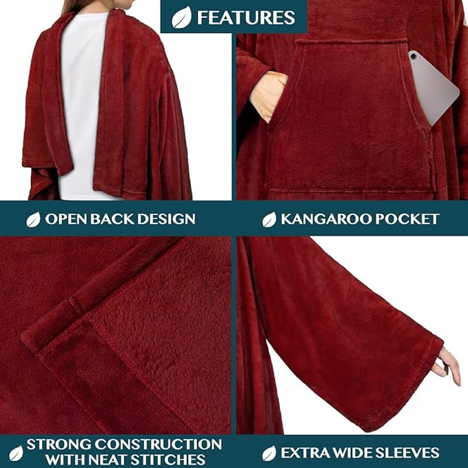 PAVILIA Blanket with Sleeves for Adult Women Men, Soft Warm Wearable Blanket Fleece Wrap Throw, Robe Blanket Gift