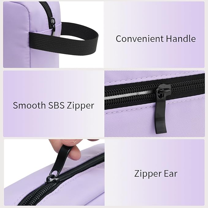 Travel Toiletry Bag, Small Cosmetic Bag, Hanging Water-Resistant Organizer for Men & Women, Ideal for Makeup, Shaving Kit, Gym Essentials & Travel Accessories (Lavender)