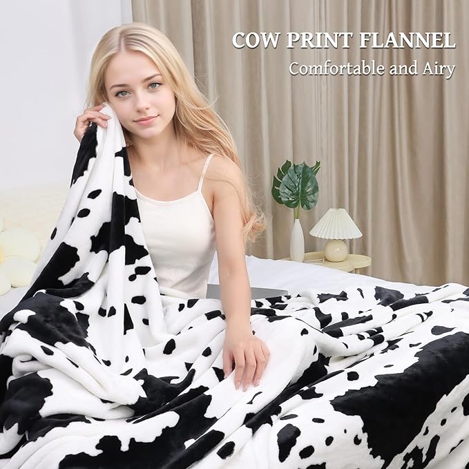 Queen Size Fleece Blanket for Bed, Extra Large Black & White Queen Bed Blanket Soft Couch Throws, All-Season Cute Country Home Decor, Cozy Gifts for Women Men, Lightweight 90" x 90"