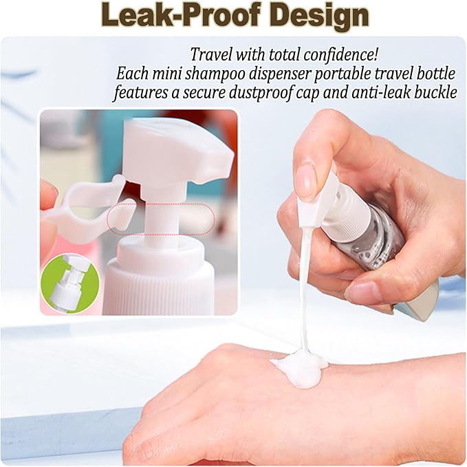 CLOUDEMO Mini Shampoo Dispenser Portable Travel Bottle Set, 2-in-1, 3-in-1, 4-in-1 Mini Dispenser Portable Travel Set, Leak Proof Refillable Travel Containers with Labels (Gray,4 in 1)