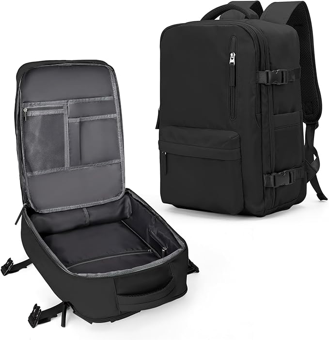 VECAVE Carry On Backpack for Women, Large Travel Backpack Flight Approved, Waterproof 14 Inch Laptop Backpack Business Work Backpacks Men Mochila De Viaje, Black