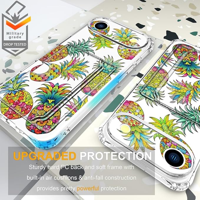 Compatible with iPhone 17 Air Case Card Holder for Women Cute Design,Wallet Phone Cases Transparent Cool Kawaii Protective (Clear Pineapple Fruit Tropical)
