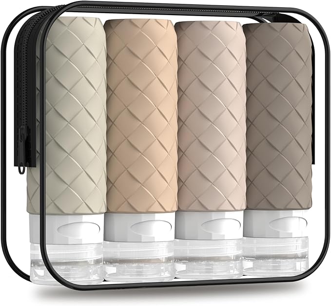 Silevoler Travel Bottles for Toiletries, TSA Approved Silicone Travel Size Containers for Toiletries, BPA Free Leak Proof Refillable Essentials Accessories, Shampoo and Conditioner Bottles (Cream)