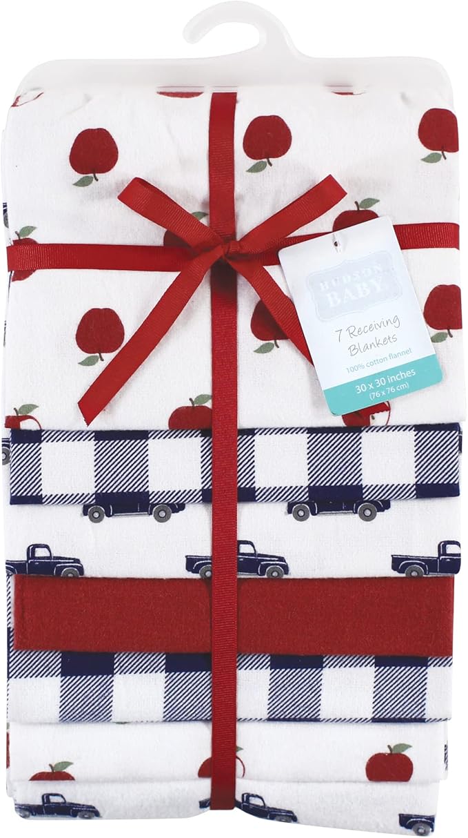 Hudson Baby Unisex Baby Cotton Flannel Receiving Blankets Bundle, Apple Orchard, One Size