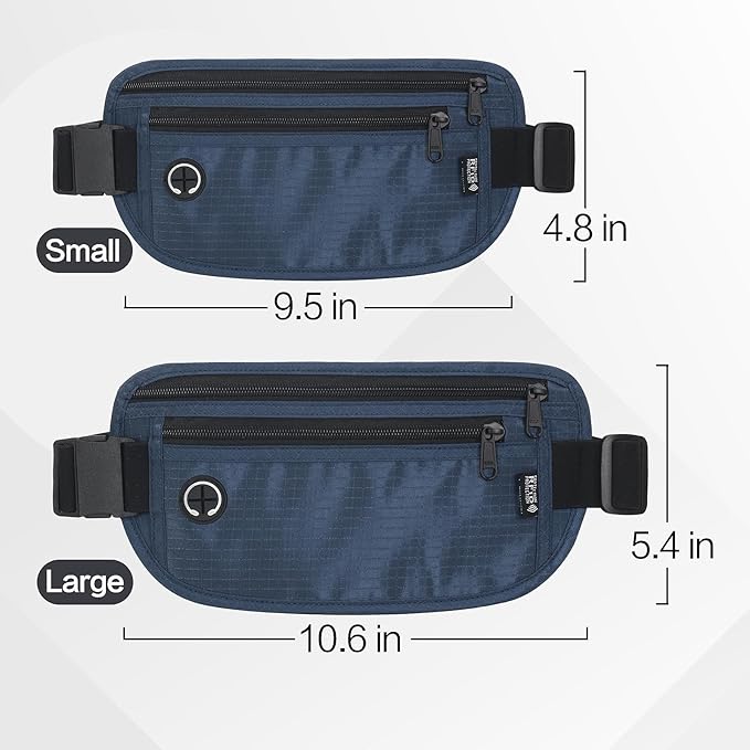 Slim Money Belt for Travel - Anti-Theft Hidden Passport Holder Waist Wallet with Secure Pouch for Cash, Credit Cards & Phone Safe (Small Navy Blue)