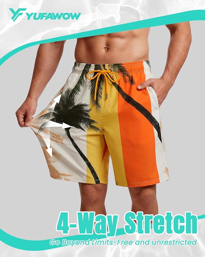Men Swim Trunks 9 Inch with Mesh Lining Breathable Quick Dry Drawstring Pockets for Summer Beach Pool Board