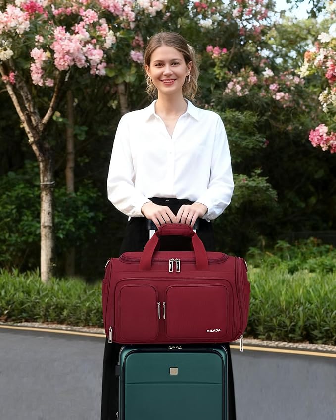 MILADA Underseat Carry On Luggage Bags for Travel Lightweight Foldable Carry On Bags for Airplanes Small Duffle Bag for Men Women TSA Approved Underseat Bag Travel Tote Bags, Burgundy