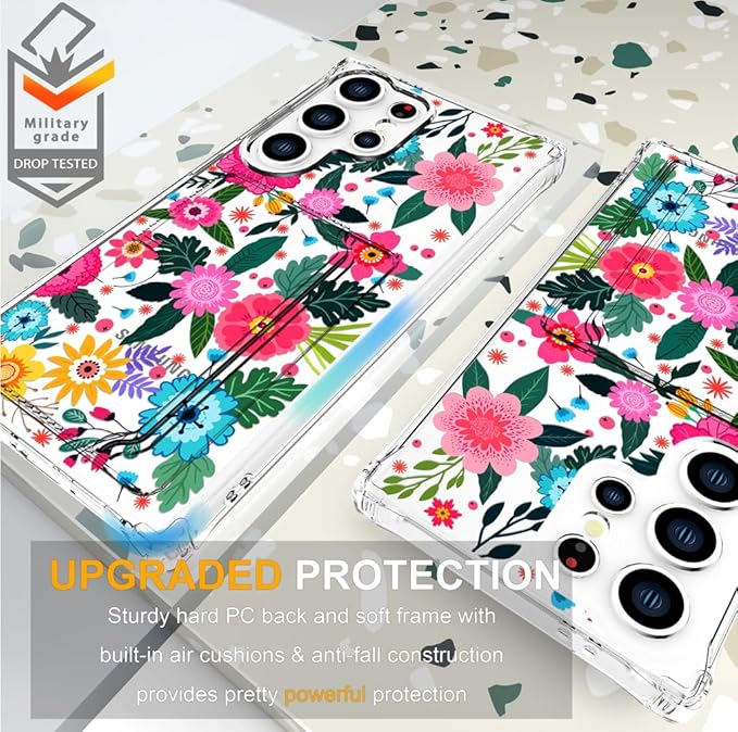 Compatible with Samsung Galaxy S24 Ultra Case Card Holder for Women Cute Design,Wallet Phone Cases Transparent Cool Kawaii Protective (Clear Floral Spring Blossom)
