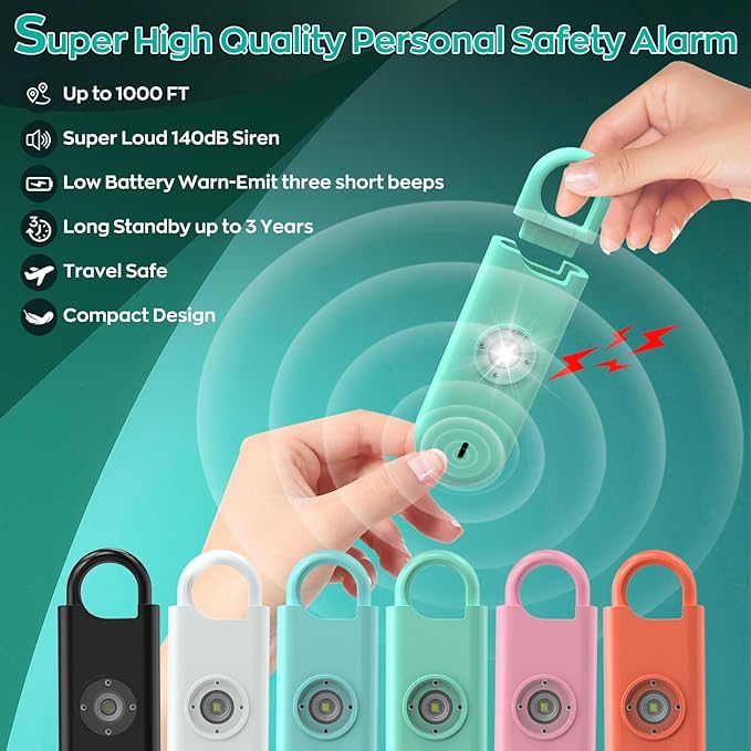 Fauxomor 140dB Personal Safety Alarm for Women, 12 Pack Safe Alarm Protection Keychain with Strobe Light with Low Battery Notice, Security Siren Self Defense for Children Seniors College Girls(Green)