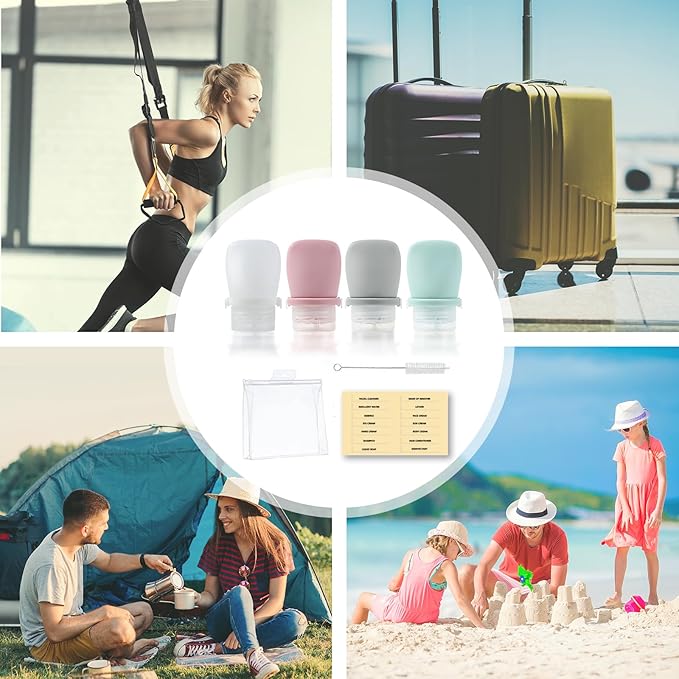 Silicone Travel Bottles Set for Toiletries, Leak Proof Refillable Squeezable Containers, Travel Containers 38ml（1.3oz） for Shampoo Conditioner Lotion Liquids, with Storage Bag Tag