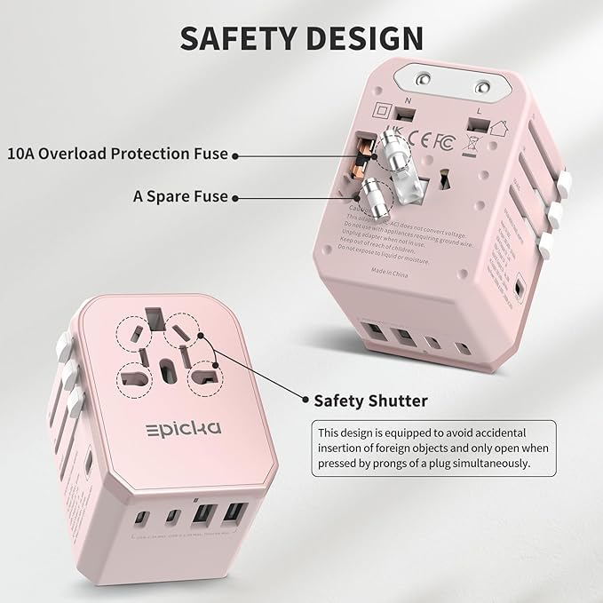 EPICKA Universal Travel Adapter GaN 45W, European Travel Plug Adapter with PD&QC Fast Charging(2 USB-A & 3 USB-C Ports) - Worldwide Travel Essentials, International Power Adapter for UK/US/AU