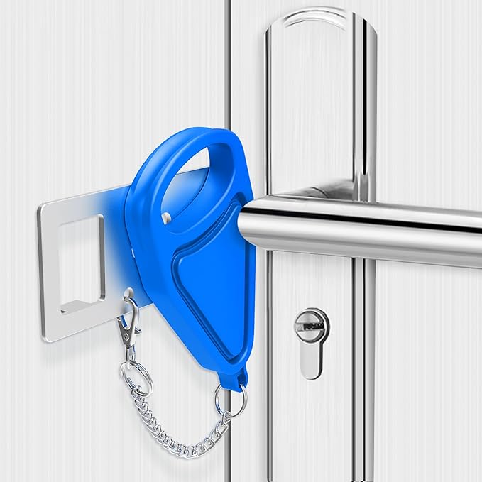 Portable Travel Door Lock Blue of 2 Pieces, Lockdown Securing Doors from Inside, Simple Effective Reliable for Hotel and Apartment Doors, Suitable for Family Trip
