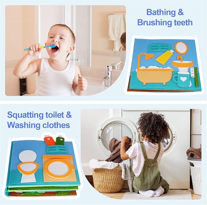 BizyKoady Montessori Felt Busy Book Toddlers Quiet Book Pretend Play Early Learning Educational Travel Toys for Kids Age 2 3 4 5 6 Travel EssentialsLearning Activitie Boys