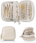 VLANDO Travel Jewelry Case,2-Layer Jewelry Organizer for Travel,Mothers Day Mom Gifts,Multi-Compartment Jewelry Storage for Rings Earrings Necklaces Bracelets-Cream White