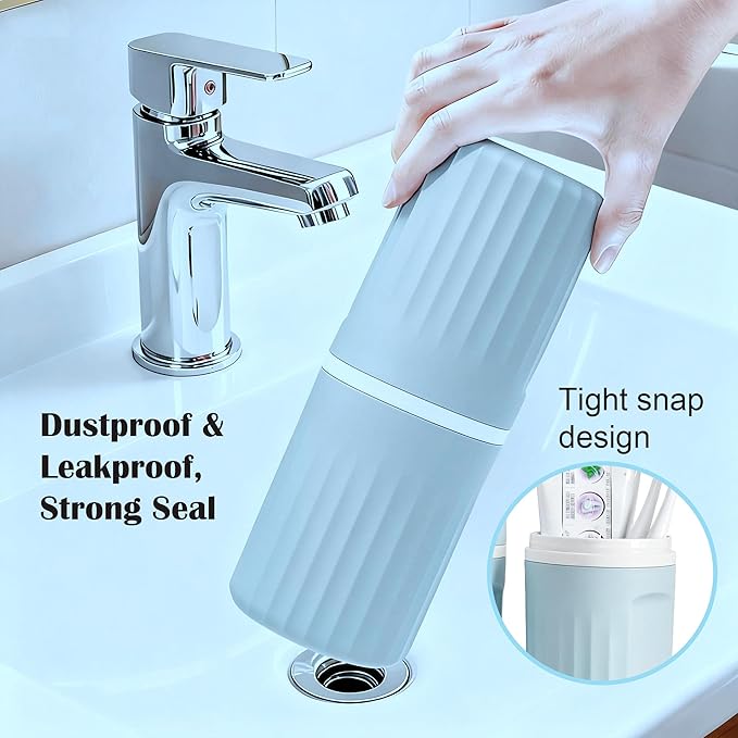 Toothbrush Travel Case, 2 in 1 Portable Travel Toothbrush Case with Mouthwash Cup, Large Capacity Toothpaste & Toothbrush Holder Container for Travel Camping Business Trip School Dorm Bathroom
