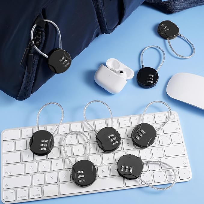 Moxweyeni 8 Pack Combination Wire Lock 3 Digit Small Combo Luggage Number Cable Padlock Outdoor Waterproof Resettable Lock for School Gym Locker Travel Backpack Suitcase Storage (Black Color)