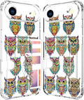 Compatible with iPhone 17 Air Case Card Holder for Women Cute Design,Wallet Phone Cases Transparent Cool Kawaii Protective (Clear Colorful Owls Cartoon)