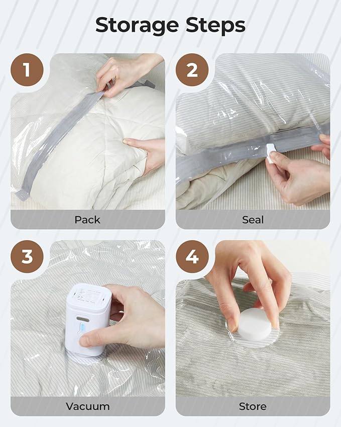 BAGSMART Vacuum Bags for Clothing with Rechargeable Air Pump, Portable Space Saver Bags for Home, Vacuum Compression Seal Bag for Clothing, Blanket, 18 Pack-Gray