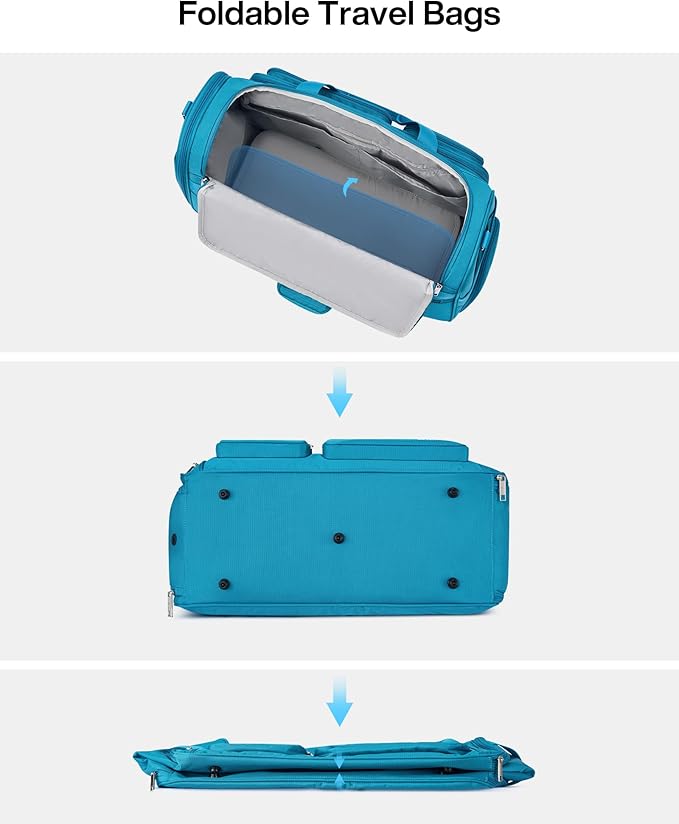 MILADA Carry On Luggage Bags for Travel Lightweight Personal Item Travel Bag Foldable Large Duffle Bag for Travel Tote Overnight Bags for Women Mens Weekender Bags, Caribbean Blue