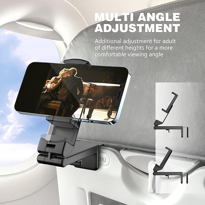 Universal in Flight Airplane Phone Holder Mount. Hands Free Viewing with Multi-Directional Dual 360 Degree Rotation. Pocket Size Must Have Travel Essential Accessory for Flying