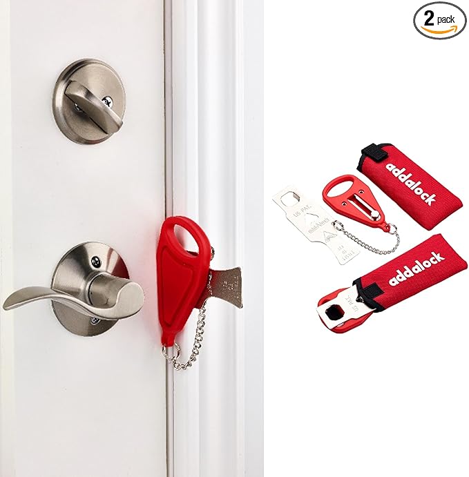 Addalock The Original Portable Door Lock for Travel & Home Security, 1-Piece Door Latch Lock for Houses, Apartments, Hotels, Motels, Dorms & AirBnBs - Lock The Door & Stay at Home or Away, 2 Pack