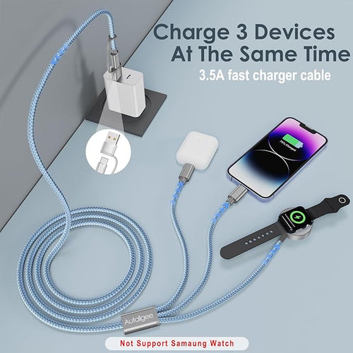 2Pack Travel Essentials for Apple Watch Charger,3 in 2 USB C Cable for Multi Charging Cable Cord,Vacation Camping RV Essentials Portable Designed for iWatch &iPhone 17-11 -4FT Blue