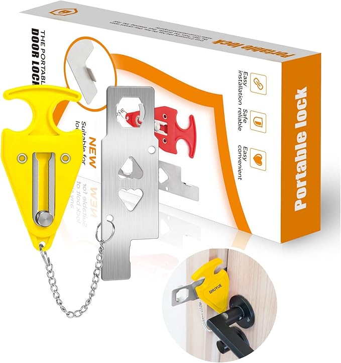 Portable Door Lock Home Security Door Locker Travel Unauthorized Entry School Apartment Hotel (Yellow)