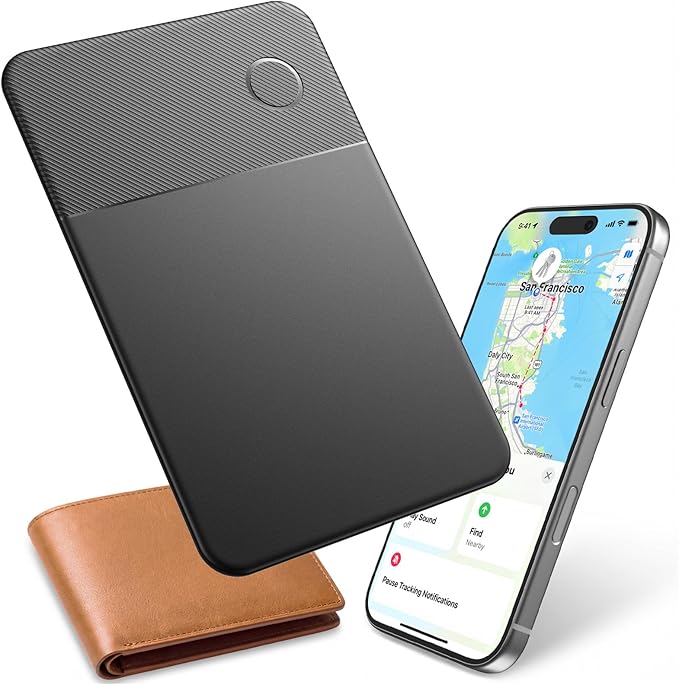 Slim Rechargeable Tracker Card for Apple Find My – Ultra-Thin Wallet Finder for iPhone, Bluetooth Item Locator for Wallet, Keys & Passport (iOS Only, Black)