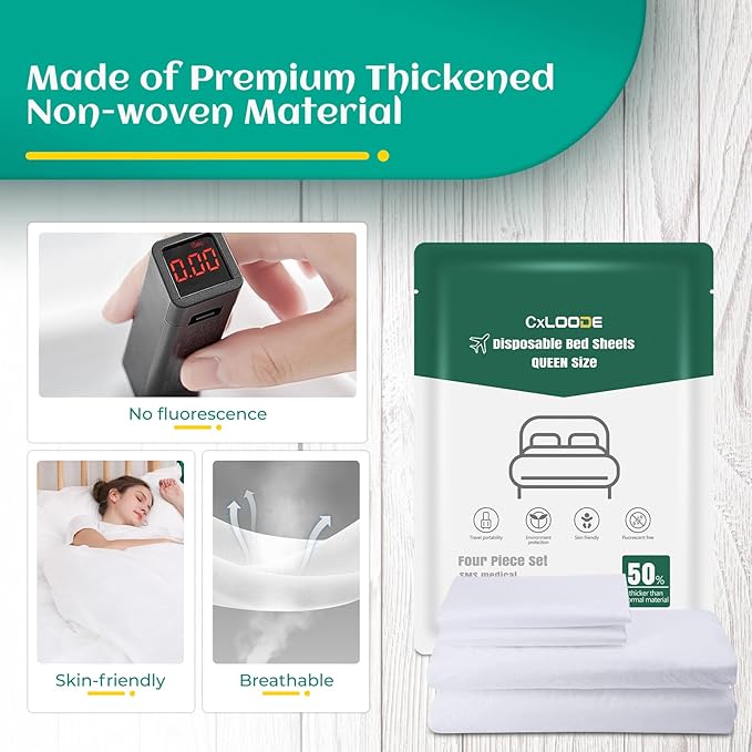 Hotel Essentials Disposable Bed Sheet for Travel, Queen Size Disposable Sheet with Bath Towel Face Towel Toilet Seat Cover, Disposable Hotel Sheet Travel Essentials for Cruise, Hotel, Camping, SPA