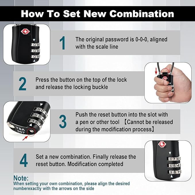 2pcs TSA Approved Luggage Locks with 4pcs Zipper Locks, Zinc Alloy Combination Locker Suitcase Lock, TSA Locks for Luggage, Combination Lock for Locker Backpack (TSA007)