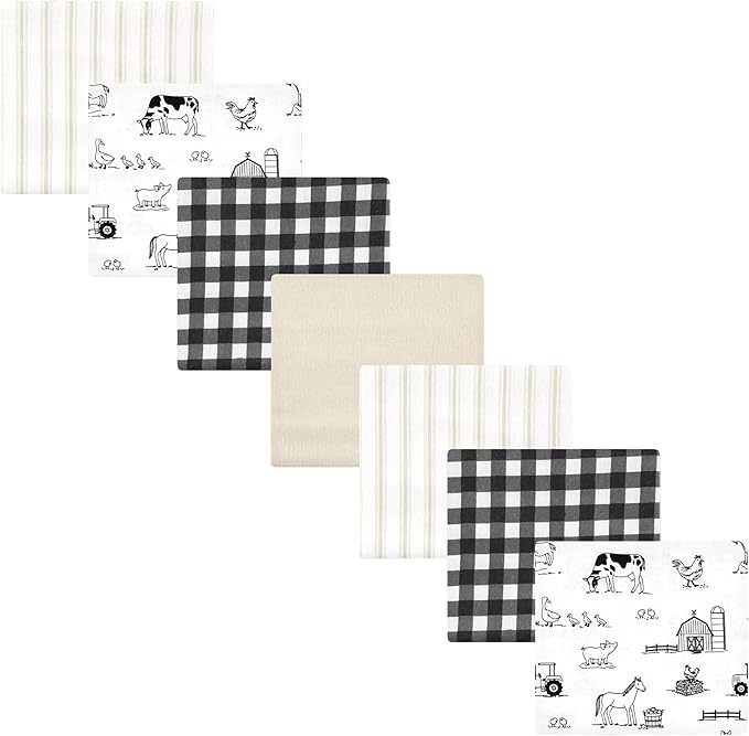 Hudson Baby Unisex Baby Cotton Flannel Receiving Blankets Bundle, Neutral Farm, One Size