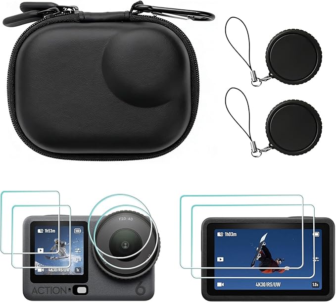 Mini Carrying Case for DJI OSMO Action 6 Accessories, Action6 PU Hard Portable Storage Bag with Lens Screen Protectors & Rubber Lens Cap Cover for DJI Action Camera