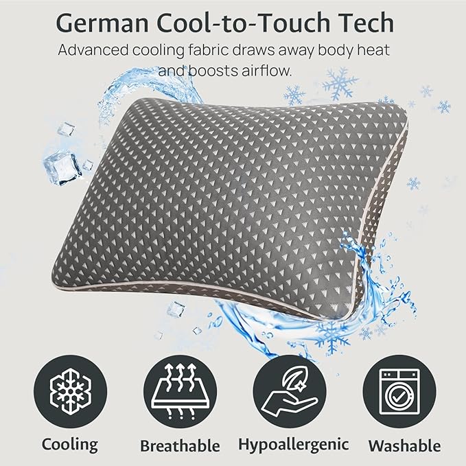 fulocean Small Cooling Memory Foam Travel Pillows for Airplanes, Compressible Camping Pillow, Adjustable Gel Shredded Foam Bed Pillow for Medium Firm Neck Knee Support, Ideal Sleeping,Car,Backpacking