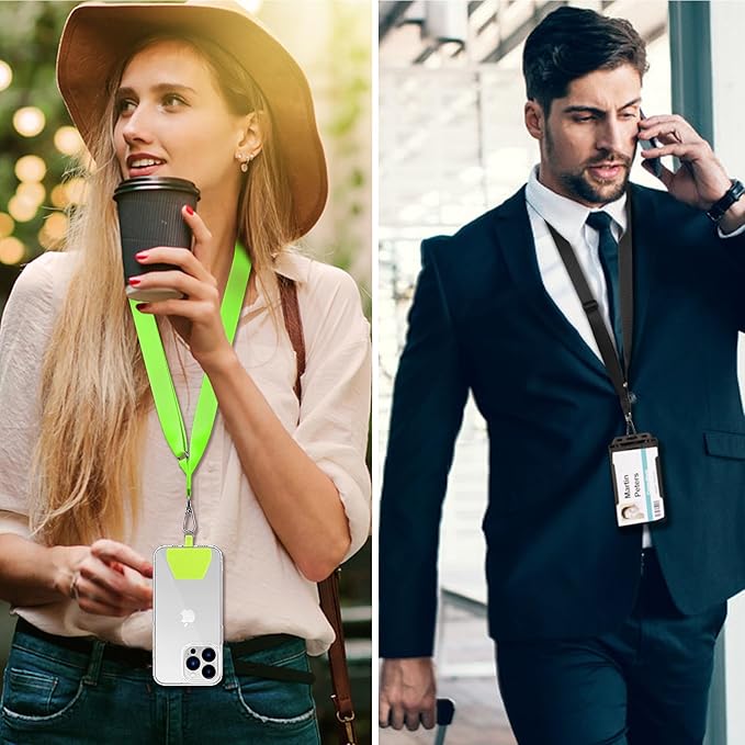 CACOE Phone Lanyard 2 Pcs Adjustable Neck Strap,4 Pcs Patches,Universal Crossbody Multifuctional Patch Cell Phone Lanyards Compatible with Most Smartphones(Black+Green)