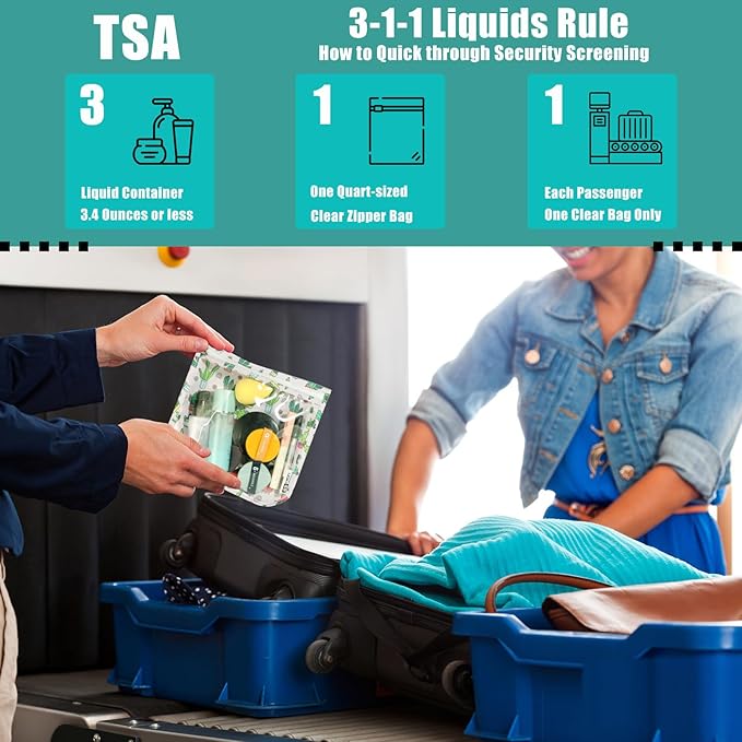 HIONXMGA TSA Approved Toiletry Bag, Set of 3 Clear Travel Toiletry Bag Quart Size Zipper Travel Pouch, Waterproof Makeup Cosmetic Bag for Women Men Kids Toiletries Carry on, Arrow a