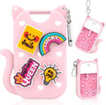 Cat Silicone Case for Touchland Hand Sanitizer Spray with Keychain,Compatible with Mist 1FL OZ/30ML for Touchland Case,4 Cute Charms Accessory sanitizer holder for touchland(1PCS Pink)