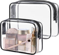 PACKISM TSA Approved Toiletry Bag 2 Pack - 1 Medium TSA Quart Carry-On & 1 Large for Checked Luggage, Water-resistant Clear Makeup Bag Clear Travel Bags for Toiletries, Active Black