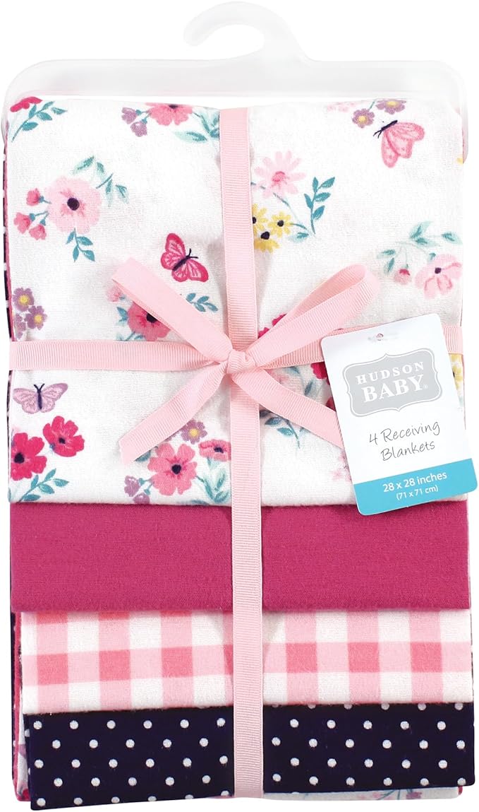 Hudson Baby Unisex Baby Cotton Flannel Receiving Blankets, Butterfly Floral, One Size