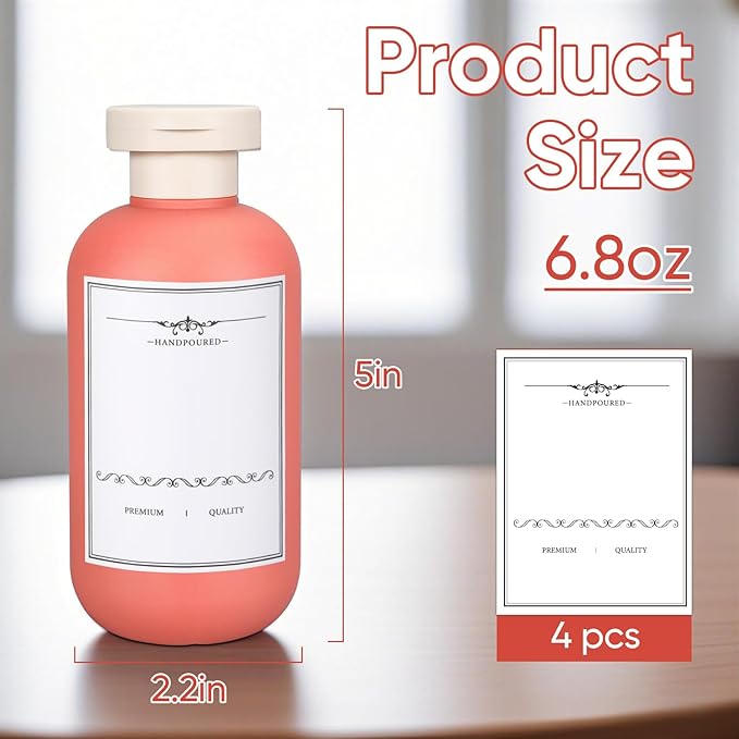 4 PACK 6.8 oz Plastic Travel Shampoo Bottles, Refillable Flip Cap Squeeze Bottles for Toiletries, Large Leakage-proof Travel Shampoo and Conditioner Container