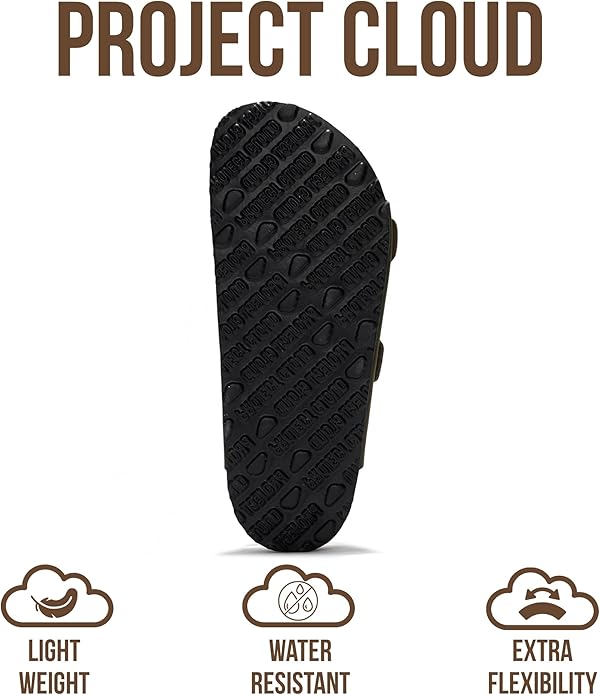Project Cloud 100% Genuine Leather Flat Sandals For Women 2026 Cork Footbed Womens Sandals with Memory Foam and arch support Vacation Essentials Slides for Women Footwear (Venita)