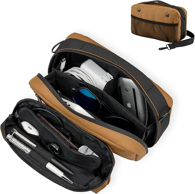 Travel Organizer Pouch Electronic Accessories Carry Case Waterproof Double Layers All-in-One for Cord, Phone, Airpods, USB Flash Drive for Men Women, Portable Charger Organizer (Sedona Orange)