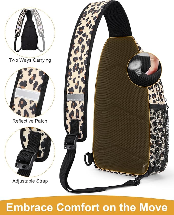 Pritent Crossbody Bags for Women Man Waterproof Sling Bag Backpack Trendy Casual Cross Body Bag with Convertible Shoulder Strap Chest Bag for Camping Hiking Travel Essentials (Leopard, Medium)