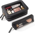 LETGO 2Pack Clear Makeup Bags Set, Portable Makeup Brush Bag, Zipper Storage Bag Organizer Pouch, Versatile Storage Stationery, Travel Storage Bag, Portable Cosmetic Storage Bag (Black)