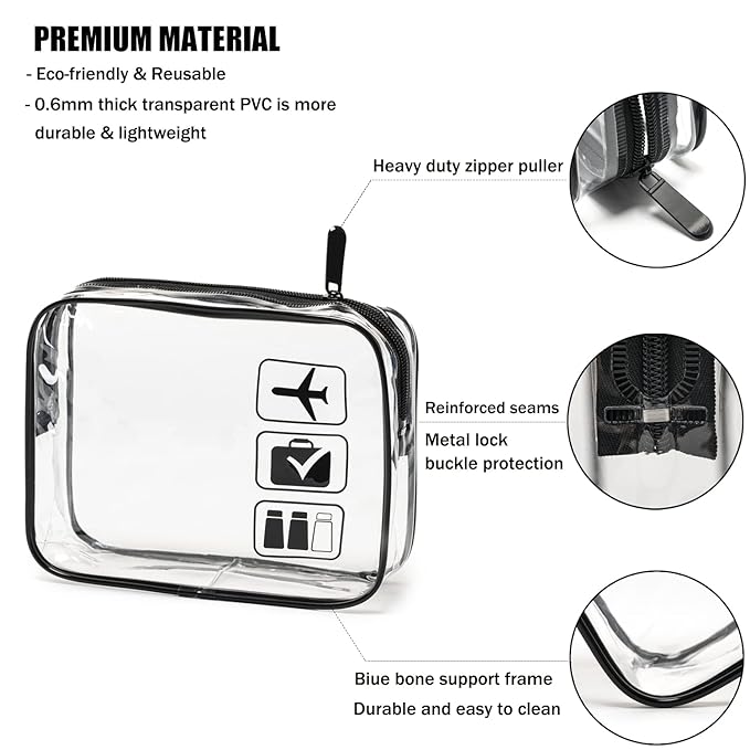MODENGKONGJIAN TSA Approved Toiletry Bag, 3 Pcs Clear Toiletries Bags Quart Size Travel Makeup Cosmetic Bag for Women Men, Carry on Airport Airline Compliant Bag (Multicolor)